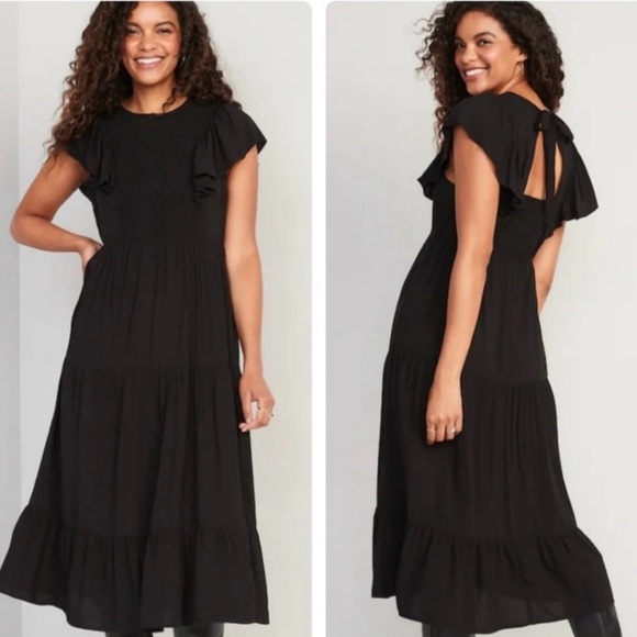 Old Navy Dresses & Skirts - Old Navy Fit & Flare Flutter-Sleeve Tiered Smocked Midi Dress Size Small